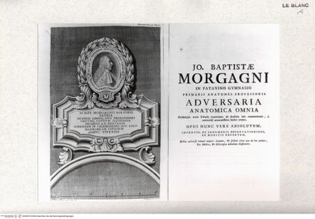 Vorderseite von Tomba, Verona [http://creativecommons.org/publicdomain/mark/1.0/] Giovanni Battista Morgagni (aus "Jo.Baptistae Morgagni Adversaria Anatomica Omnia", 1764) - , bh383318. Foto.