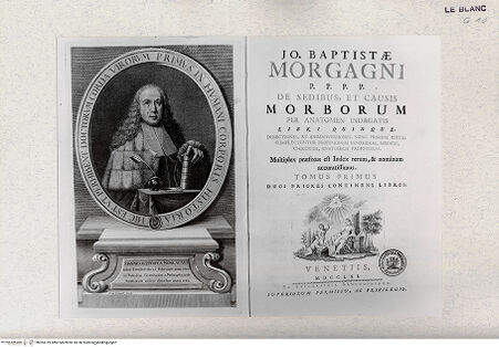 Vorderseite von Tomba, Verona [http://creativecommons.org/publicdomain/mark/1.0/] Bildnis des Giovanni Battista Morgagni (aus "De sedibus et causis Morborum...", Venezia 1762) - , bh383319. Foto.