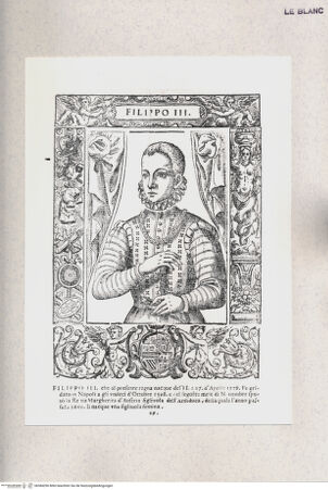 Vorderseite von Raccolta Pagliara [http://creativecommons.org/publicdomain/mark/1.0/] E. Bacco, "Effigie di tutti i re, che han dominato il Reame di Napoli ...", Napoli 1602"Filippo III d'Asburgo il Pio" (Taf. 29) - , bh384290. Foto.