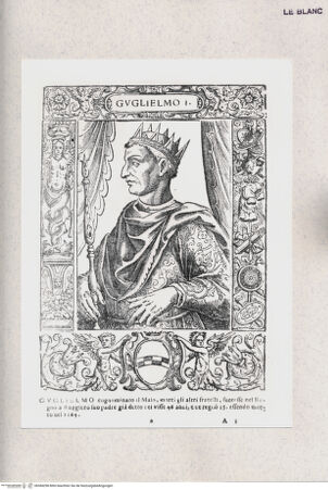 Vorderseite von Raccolta Pagliara [http://creativecommons.org/publicdomain/mark/1.0/] E. Bacco, "Effigie di tutti i re, che han dominato il Reame di Napoli ...", Napoli 1602"Guglielmo I il Malo" (Taf. 2) - , bh384298. Foto.