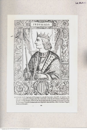 Vorderseite von Raccolta Pagliara [http://creativecommons.org/publicdomain/mark/1.0/] E. Bacco, "Effigie di tutti i re, che han dominato il Reame di Napoli ...", Napoli 1602"Federico" (Taf. 22) - , bh384306. Foto.