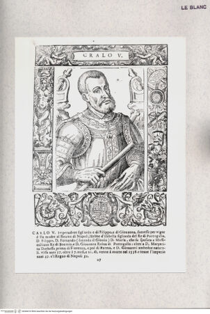 Vorderseite von Raccolta Pagliara [http://creativecommons.org/publicdomain/mark/1.0/] E. Bacco, "Effigie di tutti i re, che han dominato il Reame di Napoli ...", Napoli 1602"Carlo V" (Taf. 27) - , bh384310. Foto.
