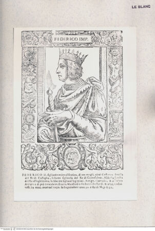 Vorderseite von Raccolta Pagliara [http://creativecommons.org/publicdomain/mark/1.0/] E. Bacco, "Effigie di tutti i re, che han dominato il Reame di Napoli ...", Napoli 1602"Federico Il" (Taf. [7]) - , bh384330. Foto.