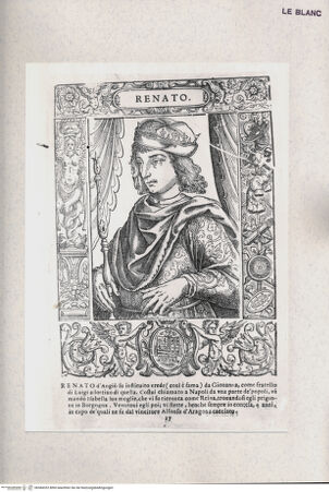Vorderseite von Raccolta Pagliara [http://creativecommons.org/publicdomain/mark/1.0/] E. Bacco, "Effigie di tutti i re, che han dominato il Reame di Napoli ...", Napoli 1602"Renato d'Angio" (Taf. 17) - , bh384332. Foto.