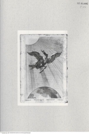 Vorderseite von Biblioteca Vaticana [http://creativecommons.org/publicdomain/mark/1.0/] Adler zwischen Sonne und Erde (aus N.Zucchi, "Optica Philosophia", Lyon 1652) - , bh386288. Foto.