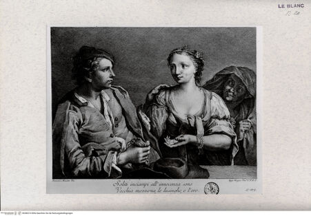 Vorderseite von Landesbildstelle Rheinland [http://creativecommons.org/publicdomain/mark/1.0/] Das Mädchen und die Kupplerin (Soliti inciampi all' innocenza ...) (aus einer Serie volkstümlicher Szenen, verschiedene Stecher nach Domenico Maggiotto) - , bh386310. Foto.