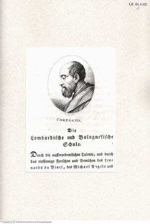 Vorderseite von Bibliotheca Hertziana [http://creativecommons.org/publicdomain/mark/1.0/] Johann Rudolf Füssli, "Kritisches Verzeichnis der besten, nach den berühmtesten Mahlern aller Schulen vorhandenen Kupferstiche"2. TeilBildnis des Correggio (?) (S. 5) - , bh386340. Foto.