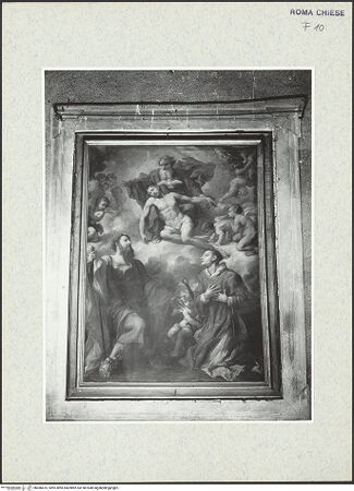 Vorderseite von ICCD [https://www.deutsche-digitale-bibliothek.de/content/lizenzen/rv-ez/] Den heiligen Laurentius und Kyrus erscheint die Dreifaltigkeit - Gesamtansicht, bh386675_recto. Foto.