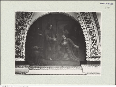 Vorderseite von ICCD [https://www.deutsche-digitale-bibliothek.de/content/lizenzen/rv-ez/] Wunderszenen aus dem Leben des heiligen Franz von PaulaDer heilige Franz von Paula hält vor einem päpstlichen Gesandten glühende Kohlen in Händen - , bh386705_recto. Foto.