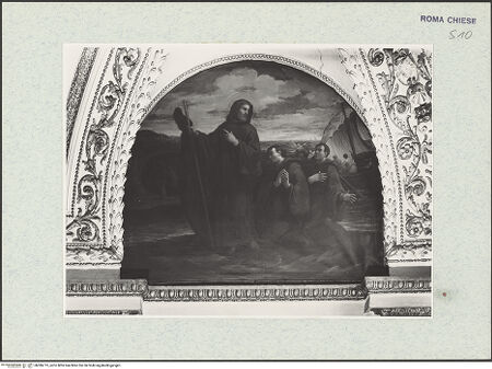 Vorderseite von ICCD [https://www.deutsche-digitale-bibliothek.de/content/lizenzen/rv-ez/] Wunderszenen aus dem Leben des heiligen Franz von PaulaDer heilige Franz von Paula überquert auf seinem Mantel die Meerenge von Messina - , bh386713_recto. Foto.