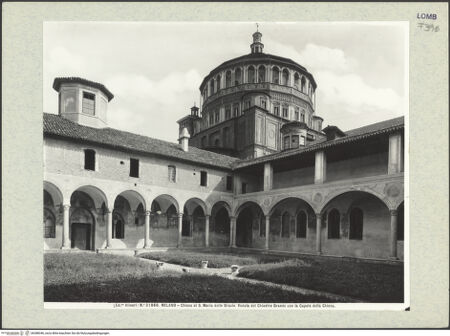 Vorderseite von Alinari [https://www.deutsche-digitale-bibliothek.de/content/lizenzen/rv-ez/] Santa Maria delle GrazieChiostro Grande - Ansicht von Nordwesten (vor der Rekonstruktion), bh388346_recto. Foto.