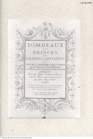 Vorderseite von Landesbildstelle Rheinland [http://creativecommons.org/publicdomain/mark/1.0/] Titelblatt zu E.Swiny (ed.), "Tombeaux des Princes des Grands Capitaines et autres hommes illustres qui ont fleuri dans la Grande Bretagne..." ohne Ort und Jahr - , bh389414. Foto.