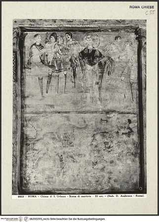 Vorderseite von Alinari [https://rightsstatements.org/page/CNE/1.0/] Szenen aus dem Leben und der Passion Christi, verschiedene Märtyrer und Szenen aus der Vita der Heiligen Urban und CaeciliaMärtyerszenen - Oben: Einem Märtyrer werden unter Aufsicht eines Thronenden die Hände abgeschlagen & Unten: Zwei Heilige werden zum Martyrium geführt, bh390395_recto. Foto: Anderson, Domenico.