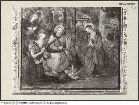 Vorderseite von Alinari [https://www.deutsche-digitale-bibliothek.de/content/lizenzen/rv-ez/] Geburt Christi mit dem heiligen Hieronymus - Detail: untere Hälfte des Altarbilds, bh390414_recto. Foto.