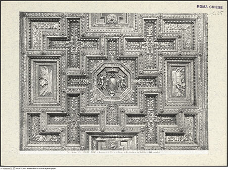 Vorderseite von Alinari [https://www.deutsche-digitale-bibliothek.de/content/lizenzen/rv-ez/] Kassettendecke (als Dankvotiv für den Seesieg über die Türken bei Lepanto) - Detail mit dem Wappen des römischen Senats, bh390724_recto. Foto.