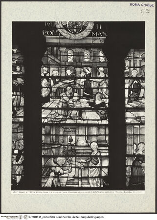 Vorderseite von Alinari [https://www.deutsche-digitale-bibliothek.de/content/lizenzen/rv-ez/] Glasmalereien im Chor von Santa Maria del PopoloSzenen aus dem Leben Mariä - , bh390811_recto. Foto.