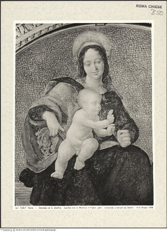 Vorderseite von Alinari [https://www.deutsche-digitale-bibliothek.de/content/lizenzen/rv-ez/] Thronende Madonna und Stifter (vielleicht Francisco Cabañas oder Bernardino de Cupis) - Detail: Madonna mit Kind, bh390815_recto. Foto.