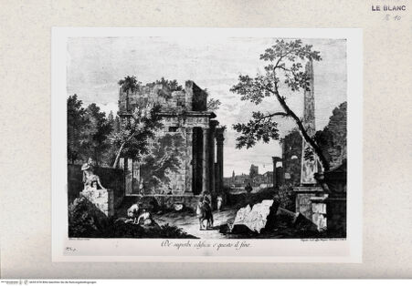 Vorderseite von Gabinetto Nazionale delle Stampe [http://creativecommons.org/publicdomain/mark/1.0/] Landschaft mit Ruinen (aus einer Folge) - , bh391078. Foto.
