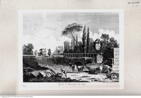 Vorderseite von Gabinetto Nazionale delle Stampe [http://creativecommons.org/publicdomain/mark/1.0/] Landschaft mit Vieh und Ruinen - , bh391079. Foto.