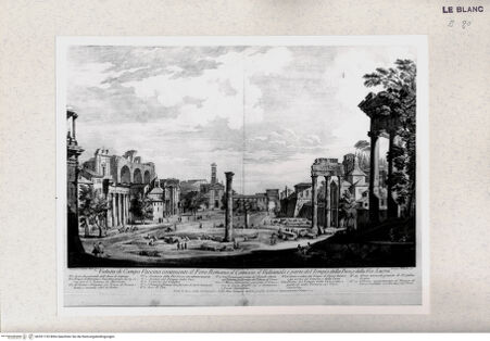 Vorderseite von Istituto Nazionale per la Grafica [http://creativecommons.org/publicdomain/mark/1.0/] Das Forum Romanum (aus einer Serie verschiedener Stecher nach Francesco Panninis Ansichten von Rom und Umgebung, 1773-1780) - , bh391155. Foto.