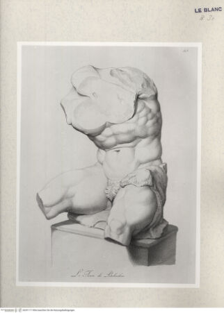 Vorderseite von Istituto Nazionale per la Grafica [http://creativecommons.org/publicdomain/mark/1.0/] Giovanni Volpato - Raphael Morghen, "Principes du dessin...", Roma 1786Der Torso des Belvedere (Bl 33) - , bh391171. Foto.