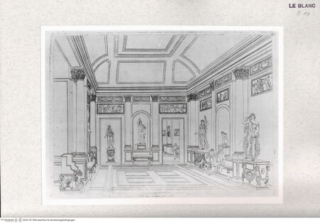 Vorderseite von Istituto Nazionale per la Grafica - Calcografia [http://creativecommons.org/publicdomain/mark/1.0/] Serie von 14 Ansichten des Museo Pio Clementino, VaticanoMaskenkabinett mit dem Faun - , bh391181. Foto.