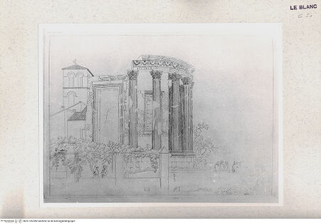 Vorderseite von Calcografia [http://creativecommons.org/publicdomain/mark/1.0/] Tempel der Sibylle in Tivoli - , bh391189. Foto.