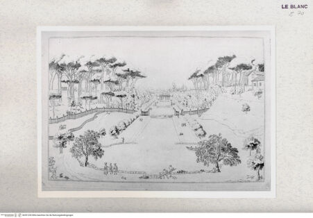 Vorderseite von Calcografia [http://creativecommons.org/publicdomain/mark/1.0/] Vedute di ville di Roma e dintorniKanal und See in der Villa Pamphili - , bh391250. Foto.