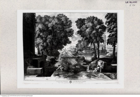 Vorderseite von Bibliothèque Nationale [http://creativecommons.org/publicdomain/mark/1.0/] Landschaft mit einer römischen Strasse (Die Baumallee, die zu einer Stadt führt) - , bh391899. Foto.