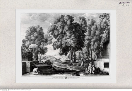 Vorderseite von Bibliothèque Nationale [http://creativecommons.org/publicdomain/mark/1.0/] Landschaft mit einem Mann, der seine Füsse in einem Brunnen wäscht - , bh391900. Foto.