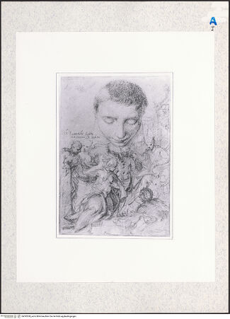 Vorderseite von Metropolitan Museum of Art [https://www.deutsche-digitale-bibliothek.de/content/lizenzen/rv-ez/] Die Königin Saba vor Salomon und Studie eines Kopfes - , bh392038_recto. Foto.