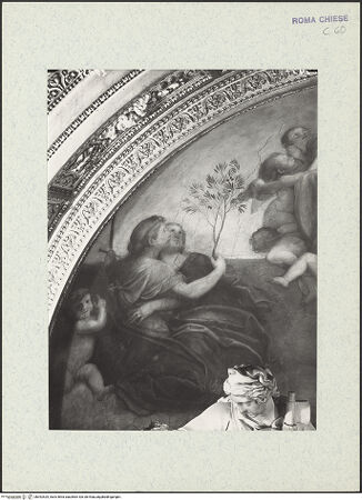 Vorderseite von ICCD [https://www.deutsche-digitale-bibliothek.de/content/lizenzen/rv-ez/] Himmelfahrt Mariens, Gottvater und Engel sowie David und JesajaGottvater mit Personifikationen (Pax und Justitia) sowie mit dem Erzengel Gabriel - Detail: Personifikationen der Justitia und der Pax, bh392529_recto. Foto.