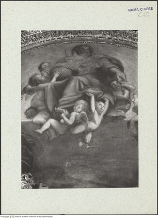 Vorderseite von ICCD [https://www.deutsche-digitale-bibliothek.de/content/lizenzen/rv-ez/] Himmelfahrt Mariens, Gottvater und Engel sowie David und JesajaGottvater mit Personifikationen (Pax und Justitia) sowie mit dem Erzengel Gabriel - Detail: Gottvater, bh392530_recto. Foto.