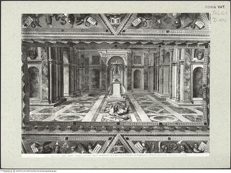 Vorderseite von Alinari [https://www.deutsche-digitale-bibliothek.de/content/lizenzen/rv-ez/] Der Triumph des Christentums über das Heidentum - Gewölbe, Mittelbild, bh393162_recto. Foto.