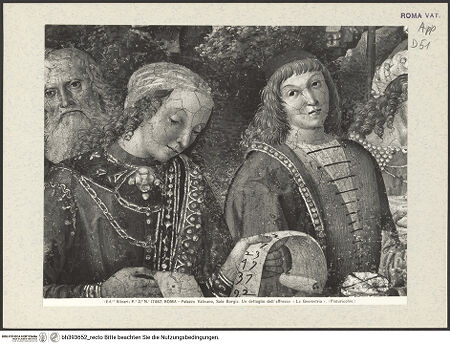 Vorderseite von Alinari [https://www.deutsche-digitale-bibliothek.de/content/lizenzen/rv-ez/] Wand- und Deckendekoration der Sala delle Scienze e delle Arti LiberaliPersonifikation der Geometria - Detail, bh393652_recto. Foto.