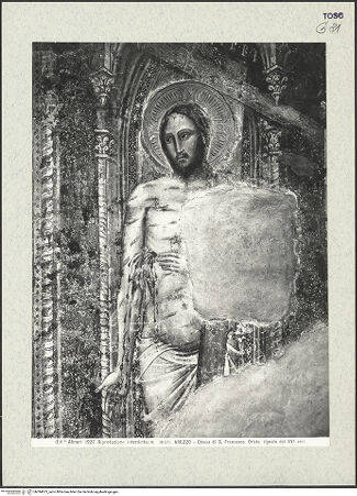 Vorderseite von Alinari [https://www.deutsche-digitale-bibliothek.de/content/lizenzen/rv-ez/] VotivbilderChristus hält das Kreuz und zeigt seine Wunden; der heilige Franziskus verteilt seine Regel - Christus hält das Kreuz und zeigt seine Wunden (vor der Restaurierung), bh394073_recto. Foto.