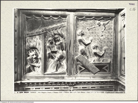 Vorderseite von Alinari [https://www.deutsche-digitale-bibliothek.de/content/lizenzen/rv-ez/] Hauptaltar und Schrein des heiligen DonatusRetabel und Schrein des heiligen DonatusNordseite, oben: die Hölle und die Auferstehung der Toten; unten: das Wunder des Regens und Donatus baut die Kathedrale - Die Hölle und die Auferstehung der Toten, bh394090_recto. Foto.