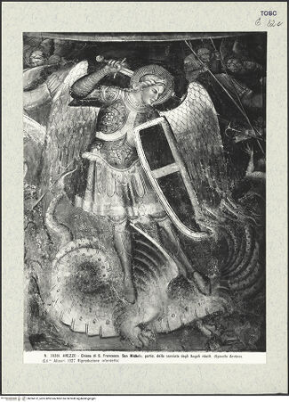 Vorderseite von Alinari [https://www.deutsche-digitale-bibliothek.de/content/lizenzen/rv-ez/] Szenen aus dem Leben des heiligen Ägidius und aus der Legende des Erzengels Michael; Propheten und HeiligenMichaelsszenenEngelssturz - Detail: Der Erzengel Michael besiegt den Drachen, bh394112_recto. Foto.