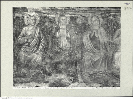 Vorderseite von Alinari [https://www.deutsche-digitale-bibliothek.de/content/lizenzen/rv-ez/] Ausgießung des heiligen Geistes - Detail: Johannes, Maria und Maria Magdalena, bh394113_recto. Foto.