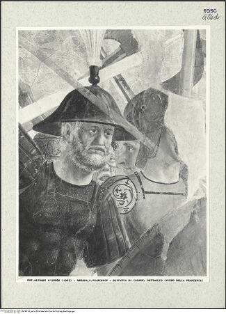 Vorderseite von Alinari [https://www.deutsche-digitale-bibliothek.de/content/lizenzen/rv-ez/] Die Kreuzlegende, Propheten und HeiligenLinke WandDer Sieg Heraclius über Chosroes - Der Kampf, Detail (linke Seite), bh394140_recto. Foto.