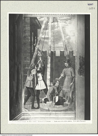 Vorderseite von Alinari [https://www.deutsche-digitale-bibliothek.de/content/lizenzen/rv-ez/] Die Kreuzlegende, Propheten und HeiligenStirnwandFolterung eines Juden - Gesamtansicht, bh394141_recto. Foto.