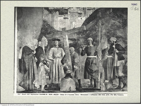 Vorderseite von Alinari [https://www.deutsche-digitale-bibliothek.de/content/lizenzen/rv-ez/] Die Kreuzlegende, Propheten und HeiligenLinke WandDie Auffindung und Prüfung des wahren Kreuzes - Die Auffindung des wahren Kreuzes, Detail, bh394205_recto. Foto.