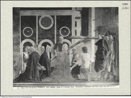 Vorderseite von Alinari [https://www.deutsche-digitale-bibliothek.de/content/lizenzen/rv-ez/] Die Kreuzlegende, Propheten und HeiligenLinke WandDie Auffindung und Prüfung des wahren Kreuzes - Die Prüfung des wahren Kreuzes, bh394209_recto. Foto.