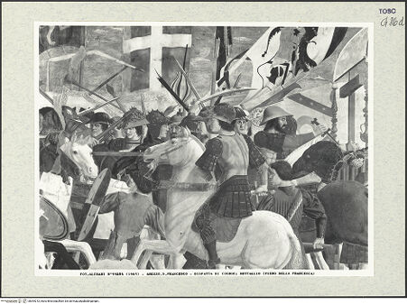 Vorderseite von Alinari [https://www.deutsche-digitale-bibliothek.de/content/lizenzen/rv-ez/] Die Kreuzlegende, Propheten und HeiligenLinke WandDer Sieg Heraclius über Chosroes - Der Kampf, Detail (rechte Seite), bh394212_recto. Foto.