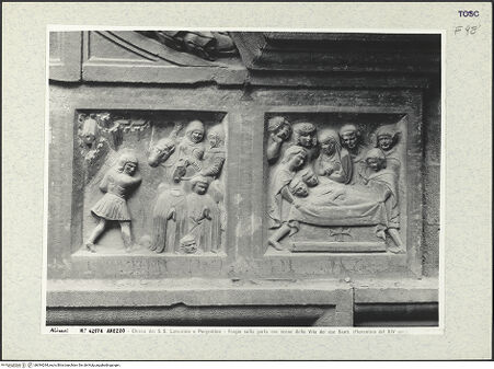 Vorderseite von Alinari [https://www.deutsche-digitale-bibliothek.de/content/lizenzen/rv-ez/] Szenen aus dem Leben der heiligen Lorentinus und Pergentinus - Detail, bh394294_recto. Foto.