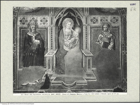 Vorderseite von Alinari [https://www.deutsche-digitale-bibliothek.de/content/lizenzen/rv-ez/] Madonna zwischen den heiligen Clemens und Laurentius und ein Stifter - Teilansicht (unteres Teil), bh394320_recto. Foto.