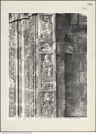 Vorderseite von Alinari [https://www.deutsche-digitale-bibliothek.de/content/lizenzen/rv-ez/] Portal mit Verkündigung und Zyklus der Tugenden und Laster - Linkes Gewände, Detail, Die Tugenden, bh394323_recto. Foto.