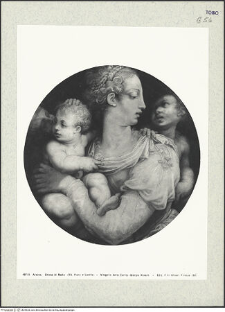 Vorderseite von Alinari [https://www.deutsche-digitale-bibliothek.de/content/lizenzen/rv-ez/] Hochaltar (Altare Vasari)Linke SchmalseiteGiorgio Vasari und seine Frau Niccolosa Bacci als Heilige Lazarus und Magdalena; Caritas - Caritas, bh394328_recto. Foto.