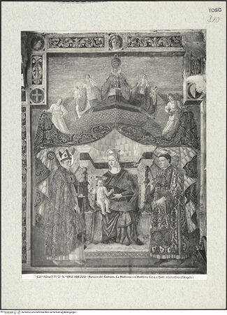 Vorderseite von Alinari [https://www.deutsche-digitale-bibliothek.de/content/lizenzen/rv-ez/] Madonna zwischen den heiligen Donatus und Stephanus - Gesamtansicht, bh395963_recto. Foto.