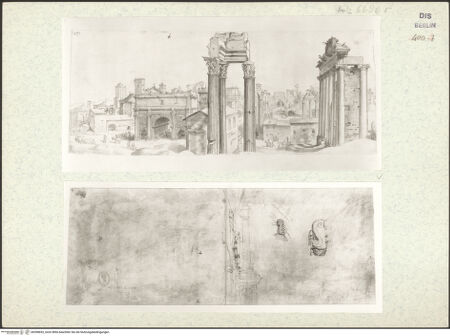 Vorderseite von Staatliche Museen zu Berlin - Preußischer Kulturbesitz, Kupferstichkabinett - Sammlung der Zeichnungen und Druckgraphik [https://www.deutsche-digitale-bibliothek.de/content/lizenzen/rv-ez/] Der Septimus-Severus-Bogen, Details - , bh398693_recto. Foto.